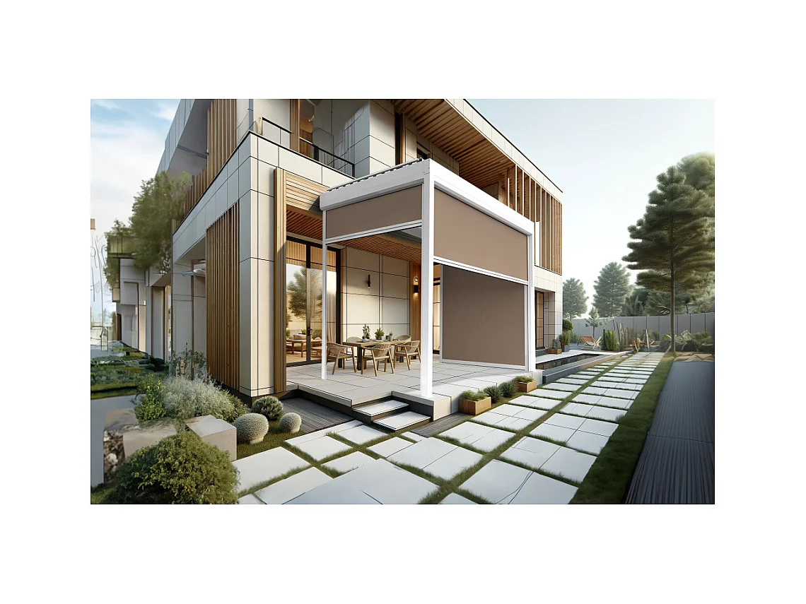Coffre à coulisses pour pergola AVANOA 3,50x2,50m (Taupe - Blanc)