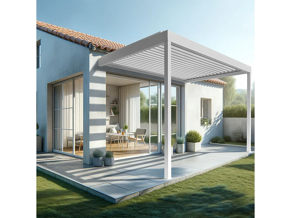 Pergola bioclimatique HELY 4,00x4,987m Vérin à télécommande (Blanc)