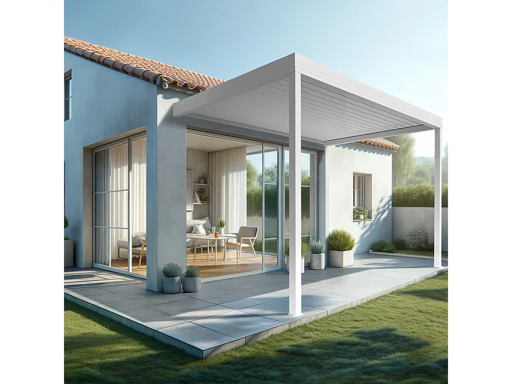 Pergola bioclimatique HELY 4,00x4,987m Vérin à télécommande (Blanc)