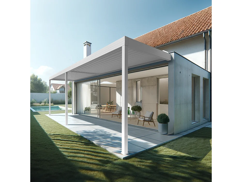 Pergola bioclimatique HELY 6,00x3,937m Vérin à télécommande (Blanc)