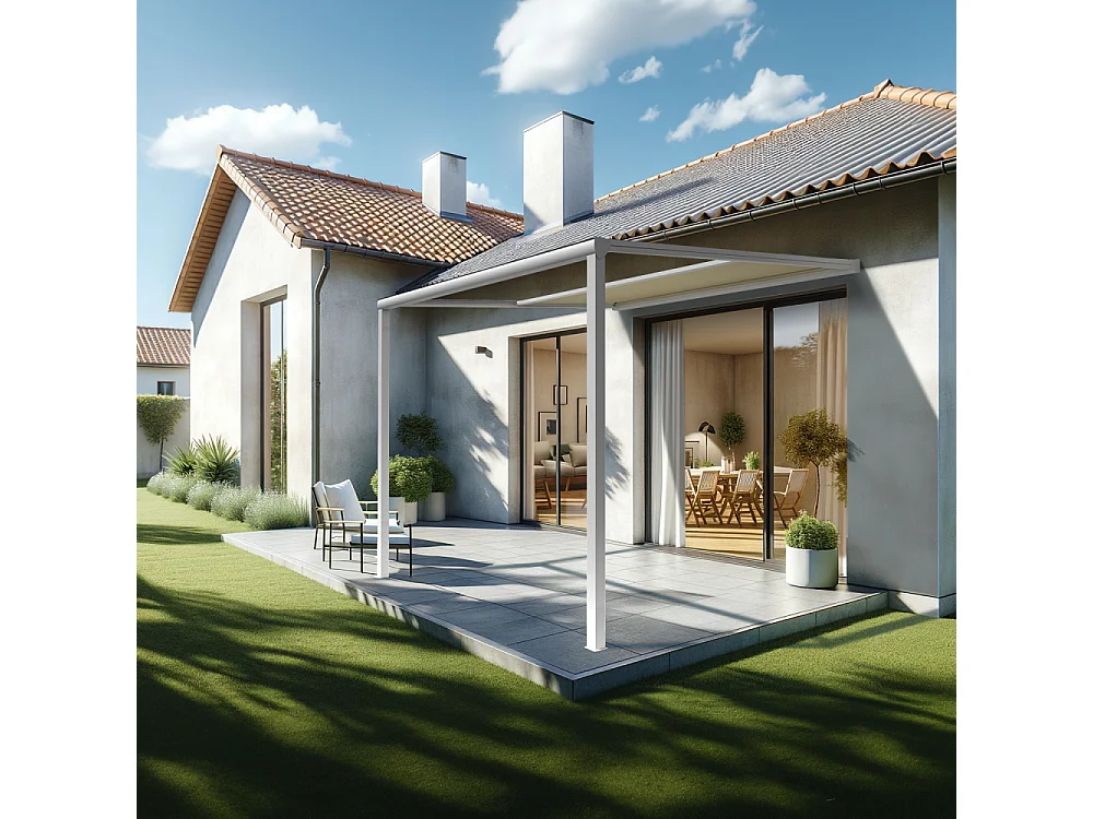 Pergola toile TILA 3,50x3,00m Motorisé à télécommande + manœuvre de secours (Ecru - Blanc)