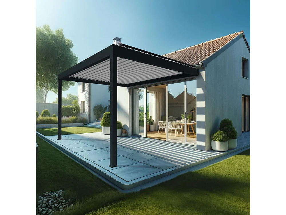 Pergola Bioclimatique AVANOA 3,00x3,038 M Vérin à Télécommande (Gris anthracite / Blanc)
