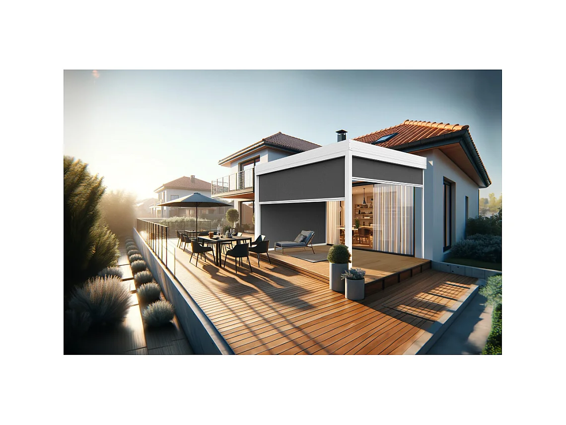 Coffre à coulisses pour pergola HELY 3,50x2,50m (Gris Graphite - Blanc)