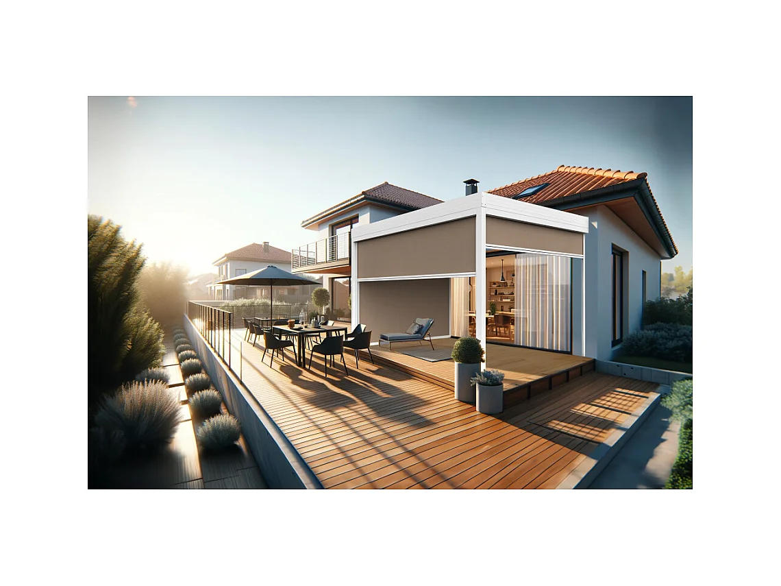 Coffre à coulisses pour pergola HELY 3,50x2,50m (Taupe - Blanc)