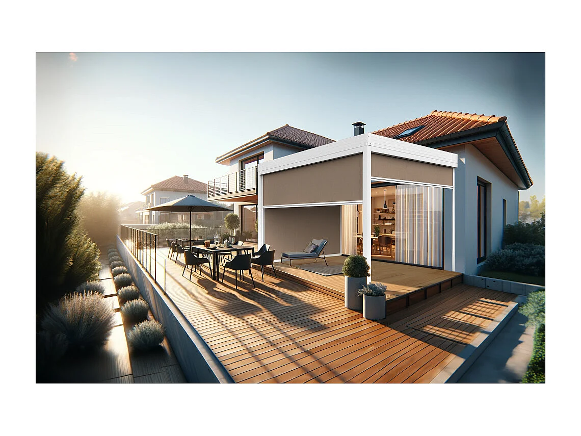 Coffre à coulisses pour pergola HELY 3,50x2,50m (Taupe - Blanc)