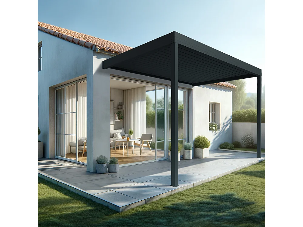 Pergola bioclimatique HELY 4,50x3,062m Vérin à télécommande (Gris anthracite)