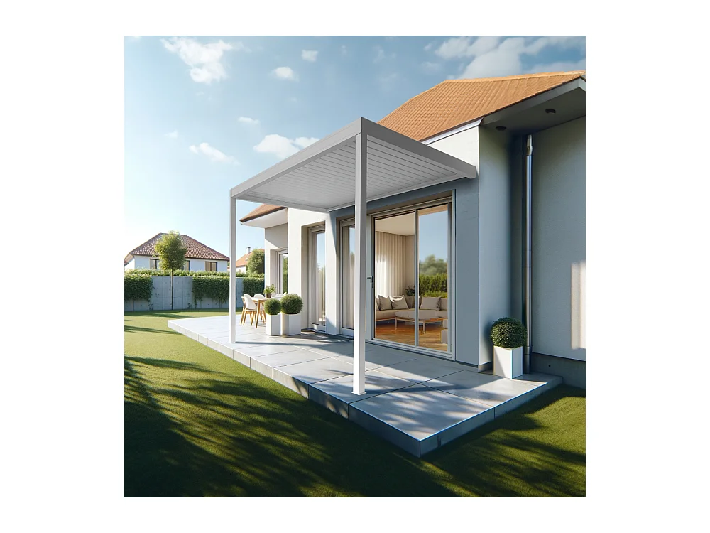 Pergola Bioclimatique AVANOA perpendiculaire 4,051x3,50 M Vérin à Télécommande (Blanc)