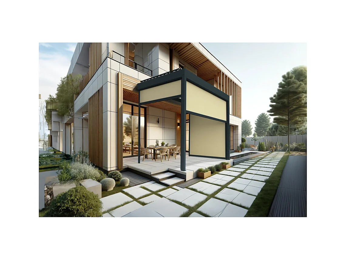 Coffre à coulisses pour pergola AVANOA 3,50x2,50m (Ecru - Gris anthracite)