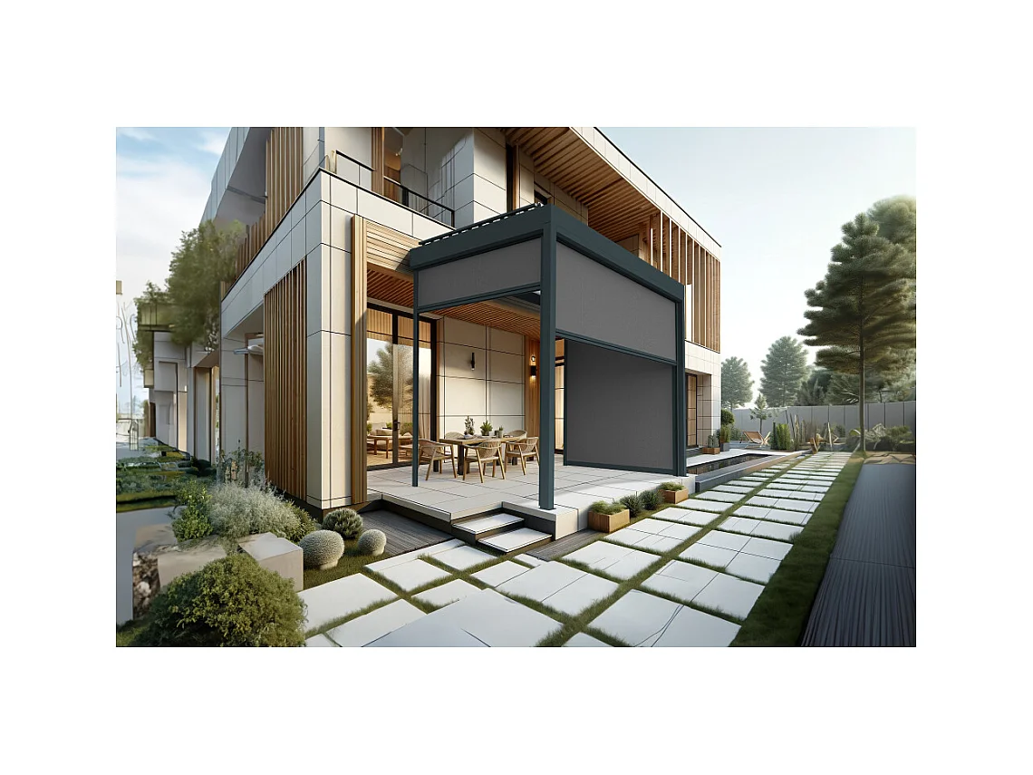 Coffre à coulisses pour pergola AVANOA 3,50x2,50m (Gris Graphite - Gris anthracite)
