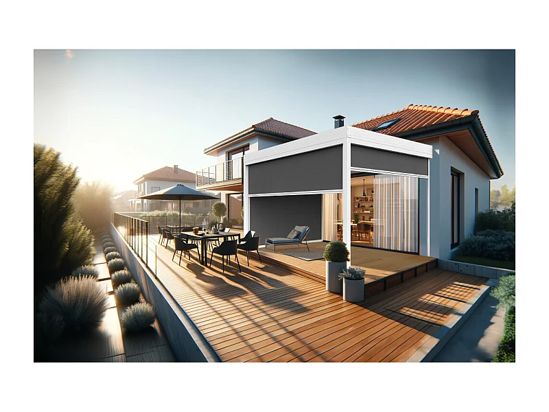 Coffre à coulisses pour pergola HELY 4,00x2,50m (Gris Graphite - Blanc)