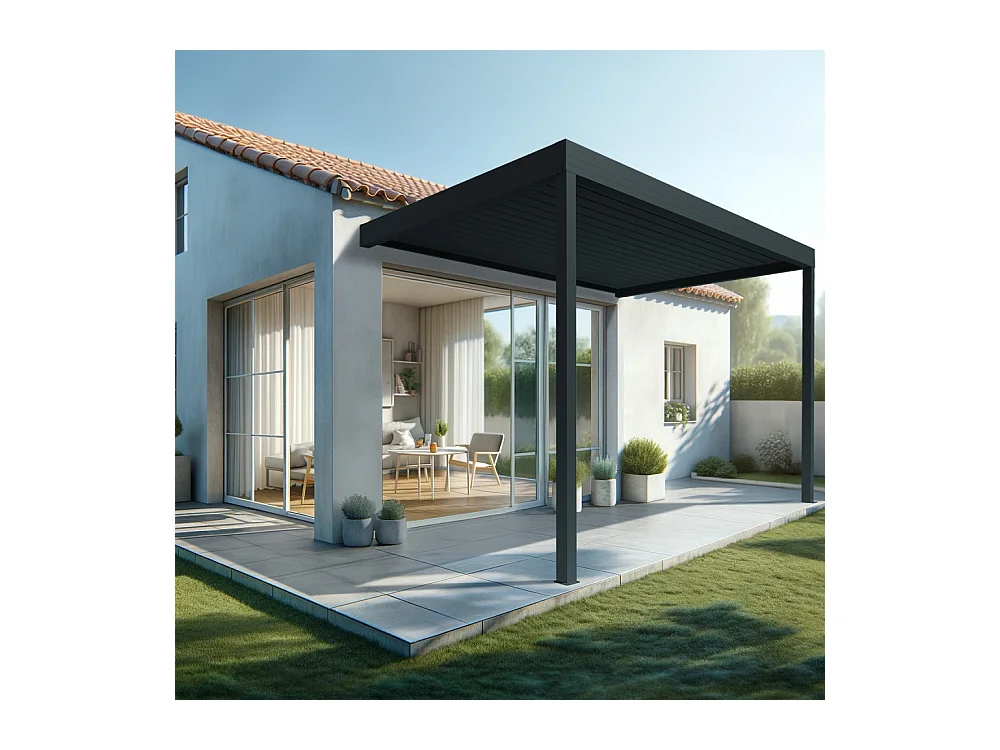 Pergola bioclimatique HELY 4,00x3,062m Vérin à télécommande (Gris anthracite)
