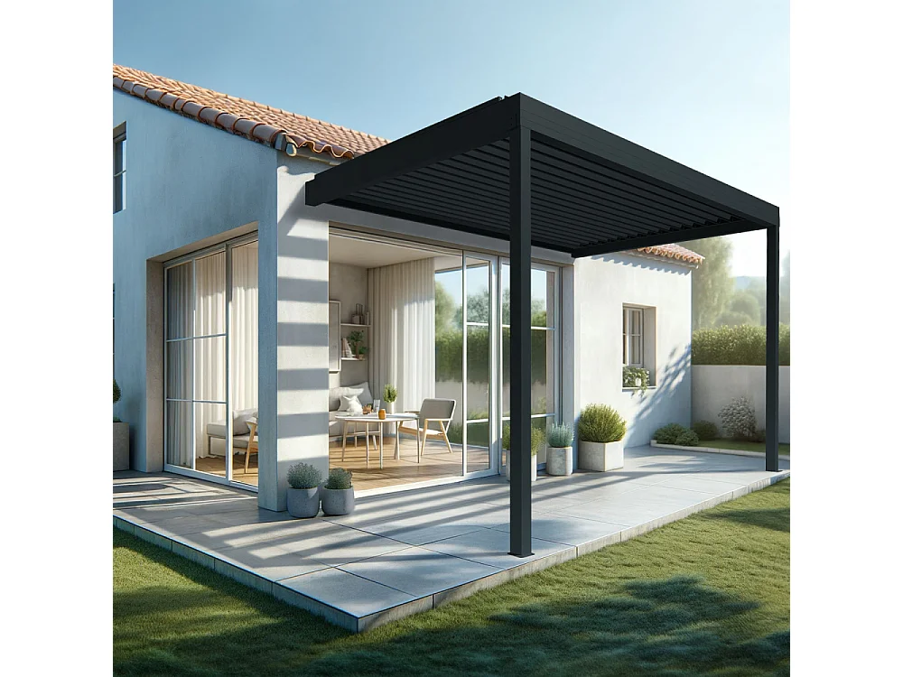 Pergola bioclimatique HELY 4,00x3,062m Vérin à télécommande (Gris anthracite)