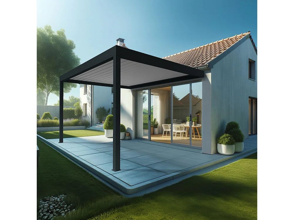 Pergola Bioclimatique AVANOA 3,50x3,038 M Vérin à Télécommande (Gris anthracite / Blanc)