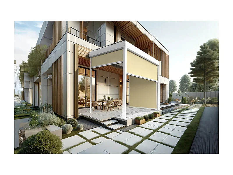 Coffre à coulisses pour pergola AVANOA 2,50x2,50m (Ecru - Blanc)