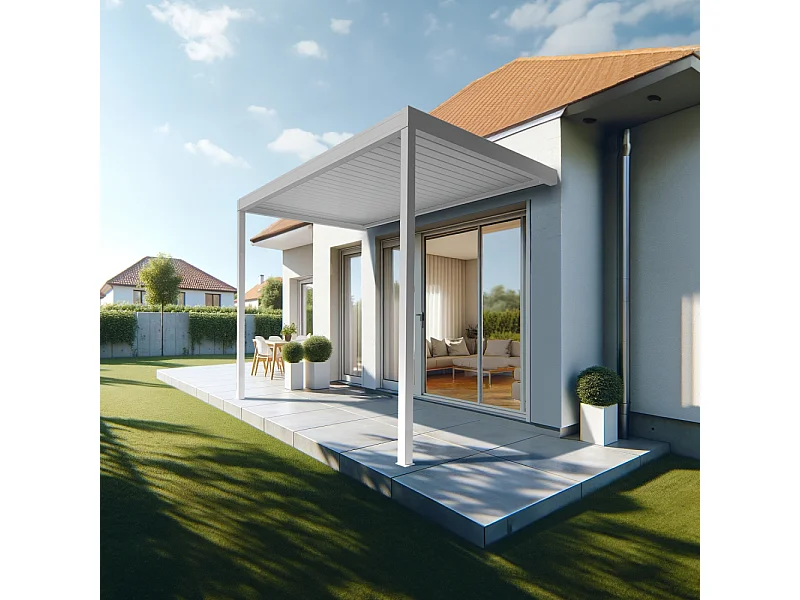 Pergola Bioclimatique AVANOA perpendiculaire 4,576x3,00 M Vérin à Télécommande (Blanc)