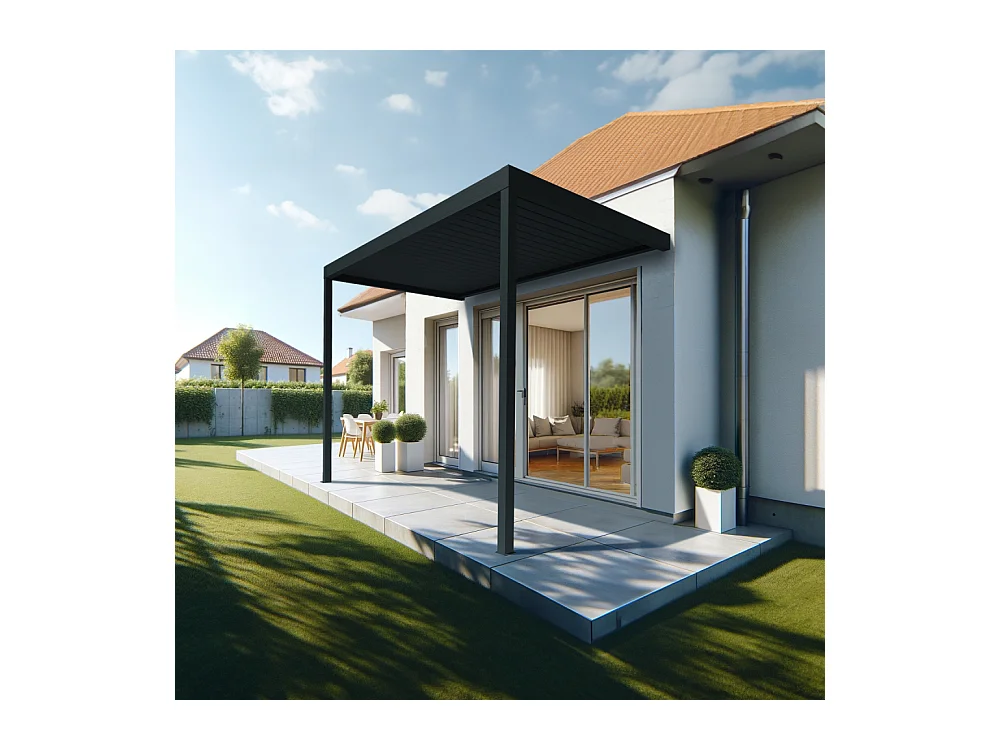 Pergola Bioclimatique AVANOA perpendiculaire 4,051x3,00 M Vérin à Télécommande (Gris anthracite)