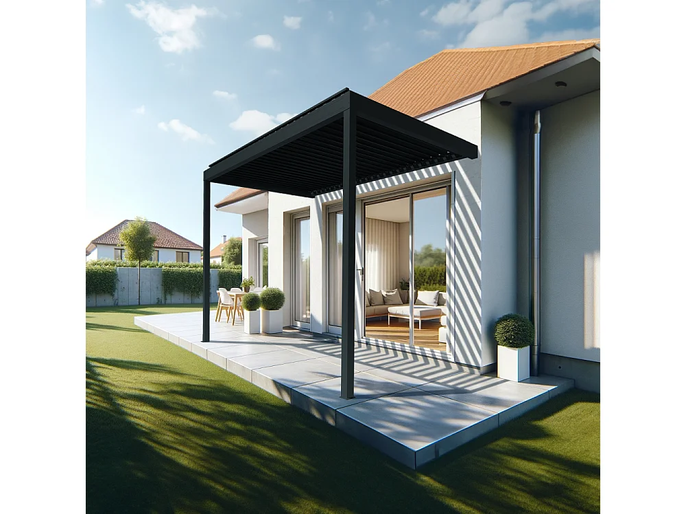 Pergola Bioclimatique AVANOA perpendiculaire 4,051x3,00 M Vérin à Télécommande (Gris anthracite)