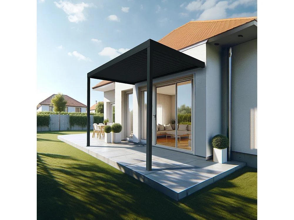 Pergola Bioclimatique AVANOA perpendiculaire 3,526x3,00 M Vérin à Télécommande (Gris anthracite)
