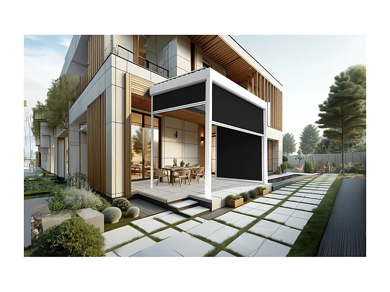 Coffre à coulisses pour pergola AVANOA 2,50x2,50m (Noir - Blanc)