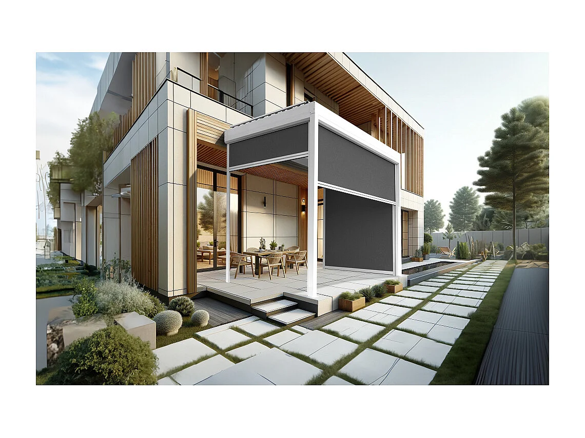 Coffre à coulisses pour pergola AVANOA 2,50x2,50m (Gris Graphite - Blanc)