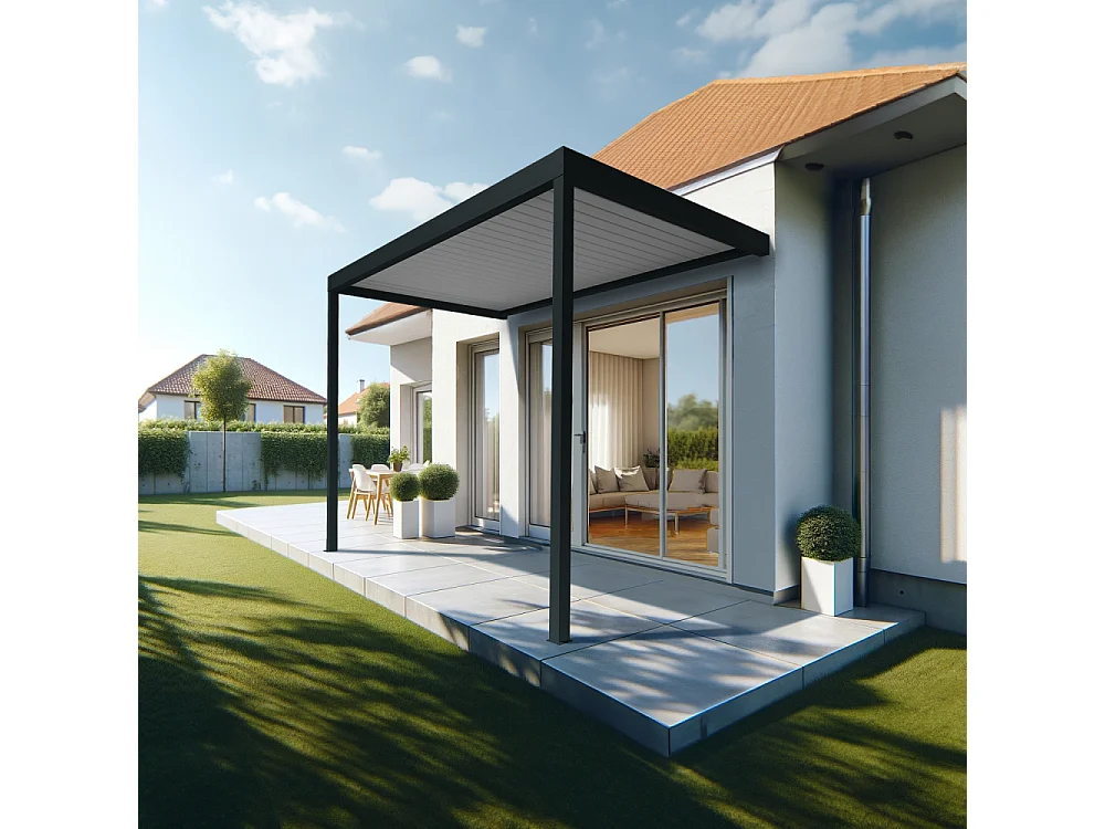 Pergola Bioclimatique AVANOA perpendiculaire 3,001x3,00 M Vérin à Télécommande (Gris anthracite / Blanc)