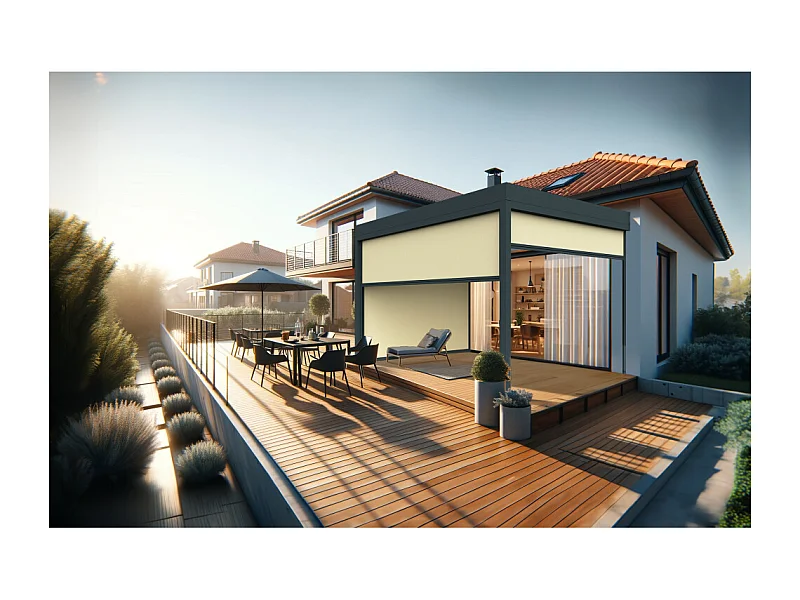 Coffre à coulisses pour pergola HELY 3,50x2,50m (Ecru - Gris anthracite)