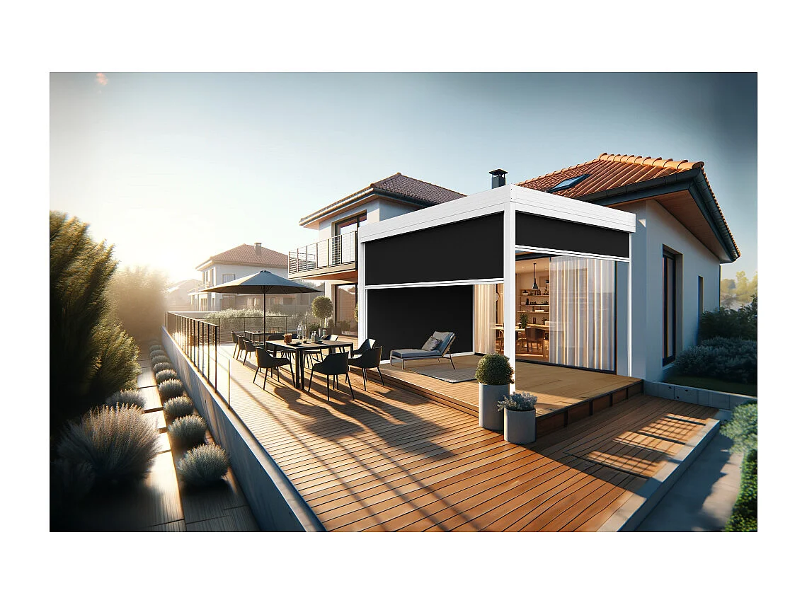 Coffre à coulisses pour pergola HELY 3,00x2,50m (Noir - Blanc)