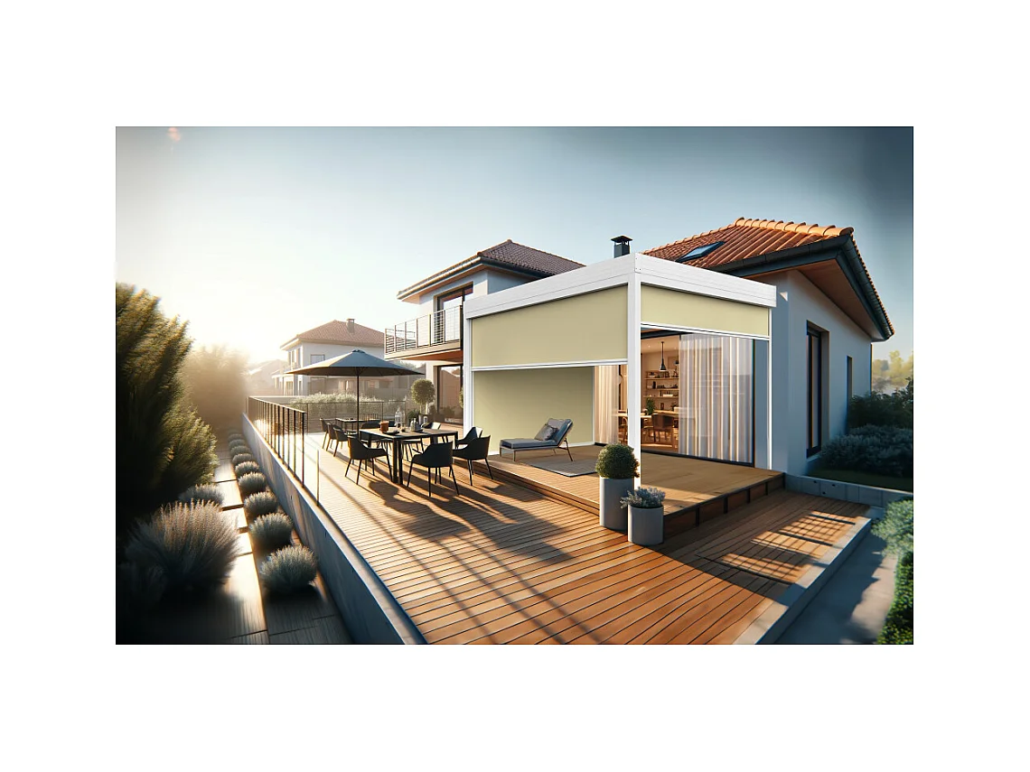 Coffre à coulisses pour pergola HELY 3,50x2,50m (Ecru - Blanc)