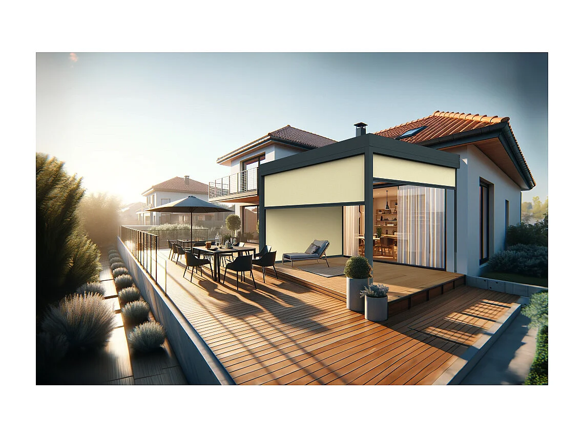 Coffre à coulisses pour pergola HELY 5,00x2,50m (Ecru - Gris anthracite)