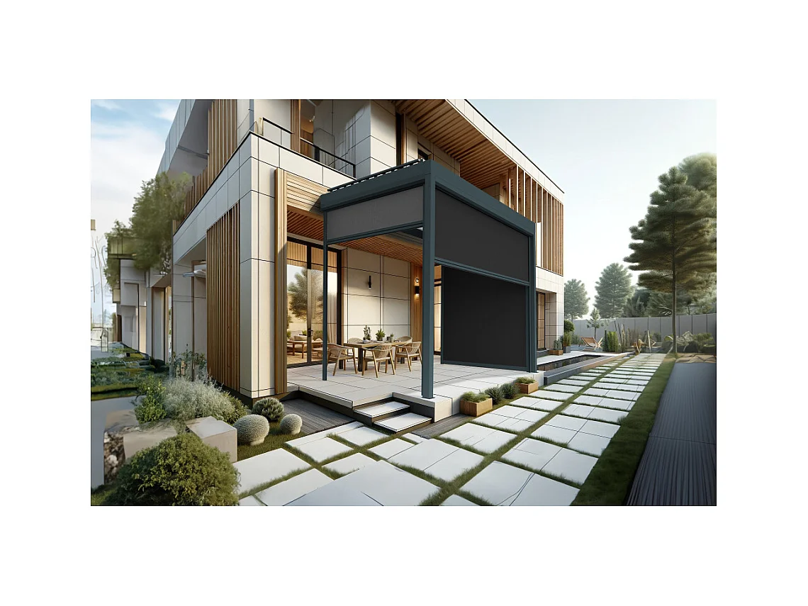 Coffre à coulisses pour pergola AVANOA 3,00x2,50m (Noir - Gris anthracite)