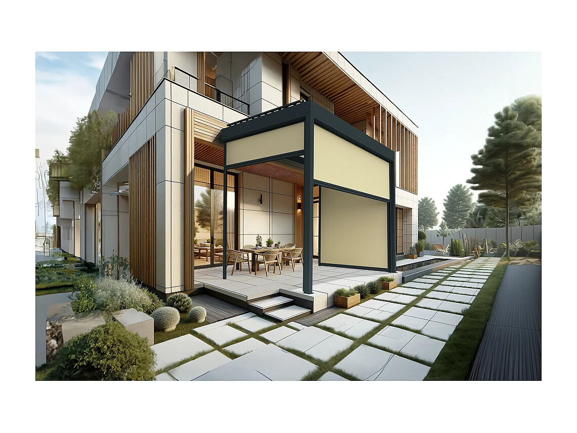 Coffre à coulisses pour pergola AVANOA 4,50x2,50m (Ecru - Gris anthracite)