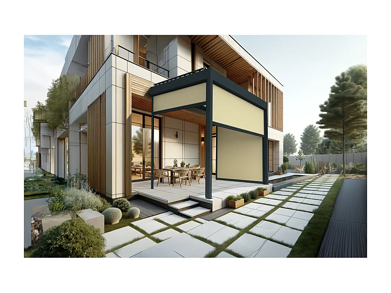 Coffre à coulisses pour pergola AVANOA 4,50x2,50m (Ecru - Gris anthracite)