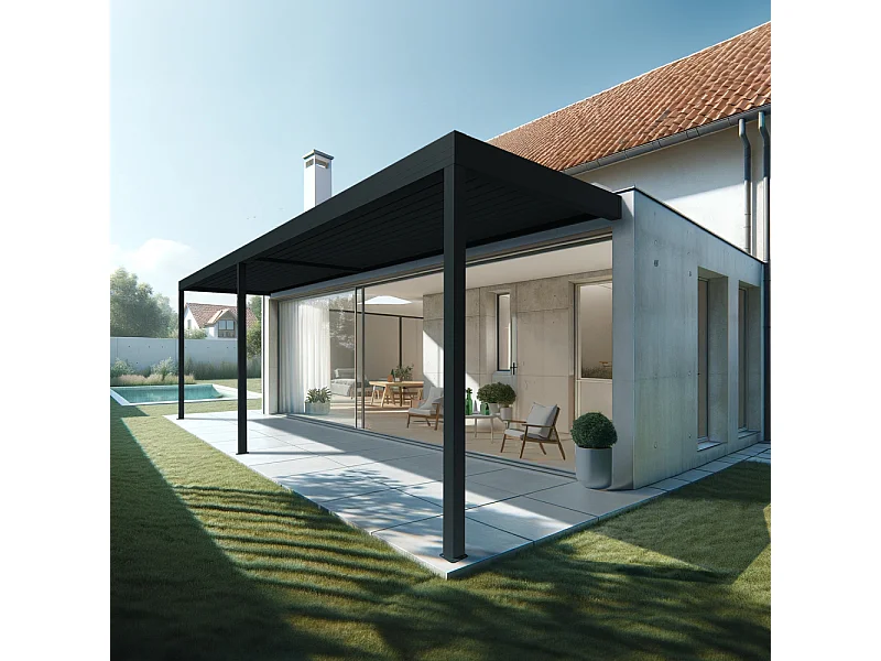 Pergola bioclimatique HELY 6,00x4,987m Vérin à télécommande (Gris anthracite)