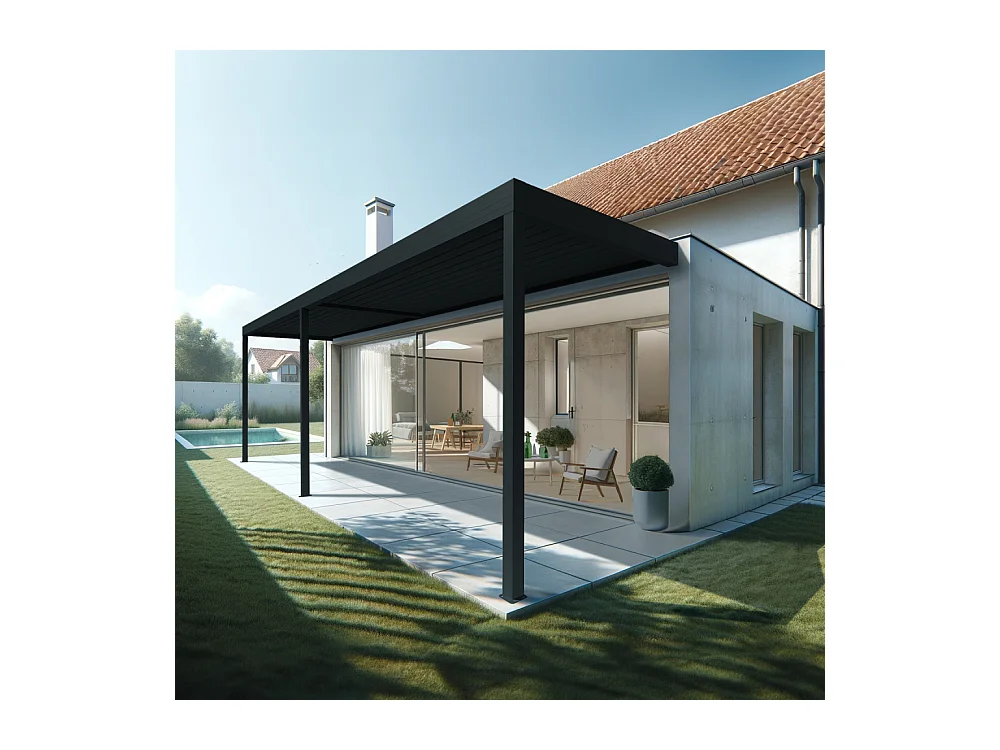 Pergola bioclimatique HELY 6,00x4,987m Vérin à télécommande (Gris anthracite)