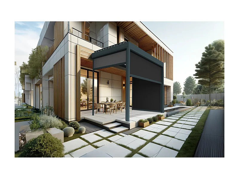 Coffre à coulisses pour pergola AVANOA 4,50x2,50m (Noir - Gris anthracite)