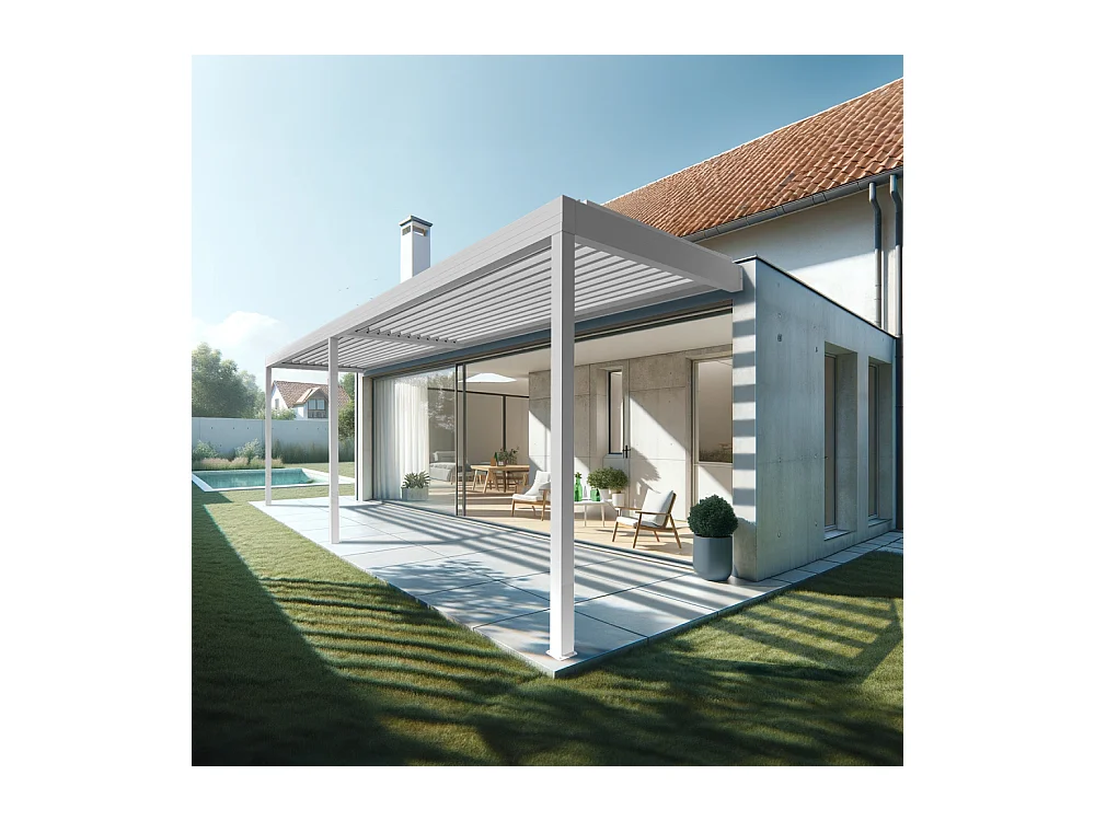 Pergola bioclimatique HELY 8,00x3,937m Vérin à télécommande (Blanc)