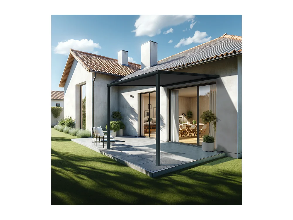 Pergola toile TILA 3,50x3,50m Motorisé à télécommande + manœuvre de secours (Gris Graphite - Gris anthracite)