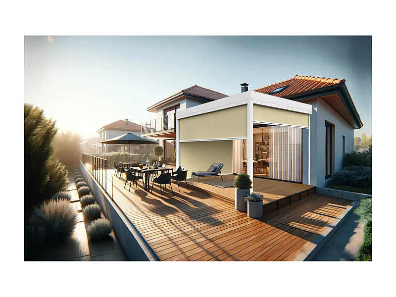 Coffre à coulisses pour pergola HELY 4,50x2,50m (Ecru - Blanc)