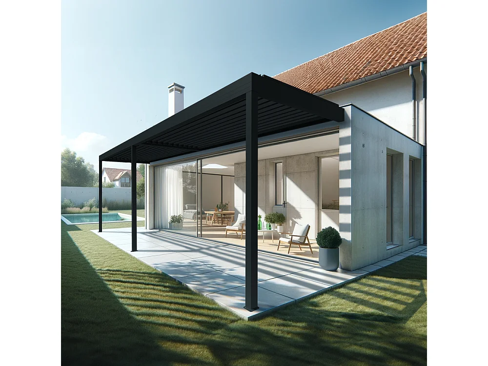 Pergola bioclimatique HELY 6,00x3,937m Vérin à télécommande (Gris anthracite)