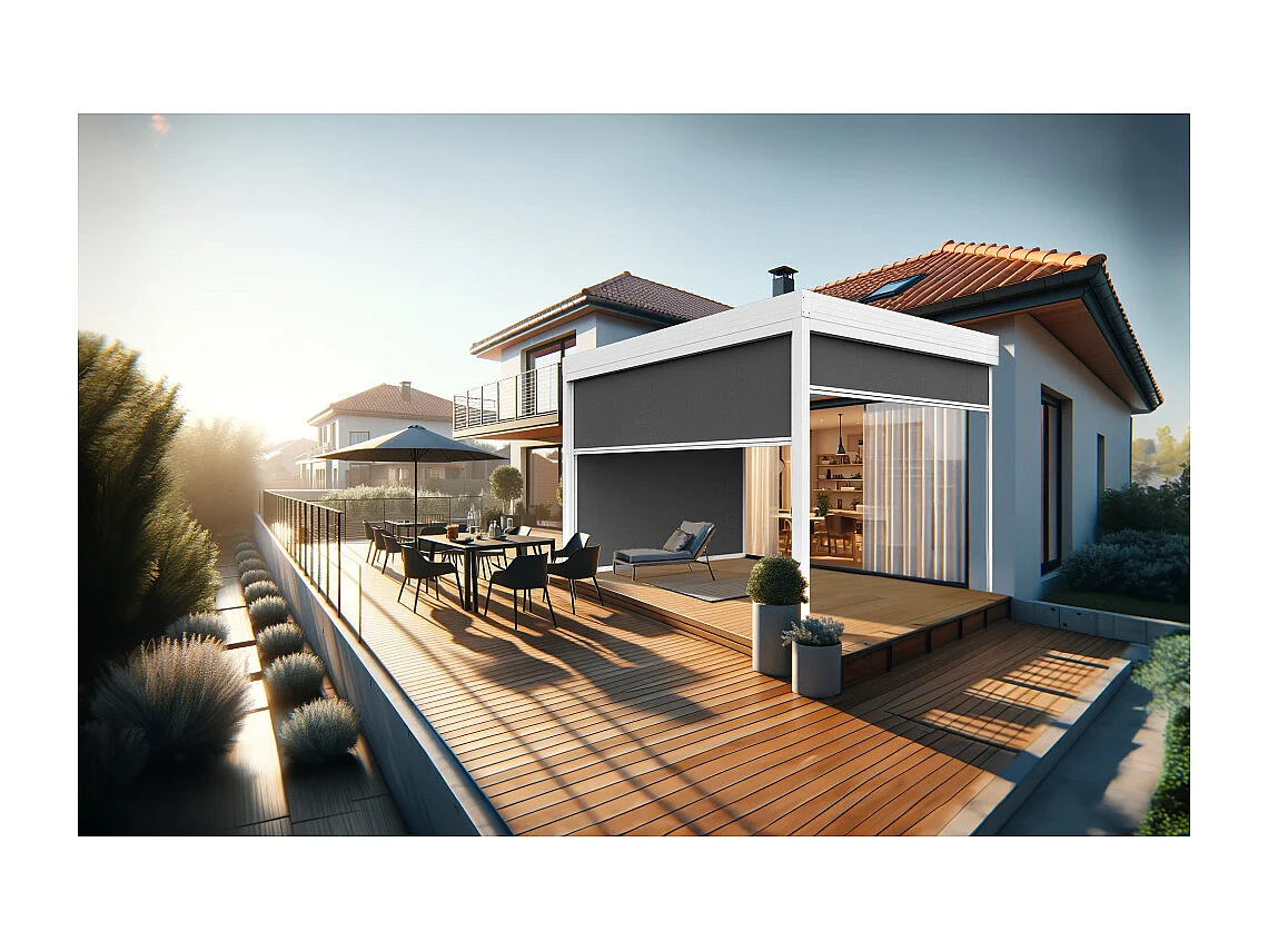 Coffre à coulisses pour pergola HELY 3,00x2,50m (Gris Graphite - Blanc)