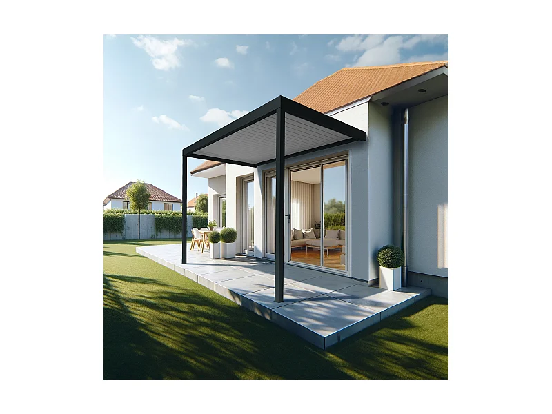 Pergola Bioclimatique AVANOA perpendiculaire 4,576x3,50 M Vérin à Télécommande (Gris anthracite / Blanc)