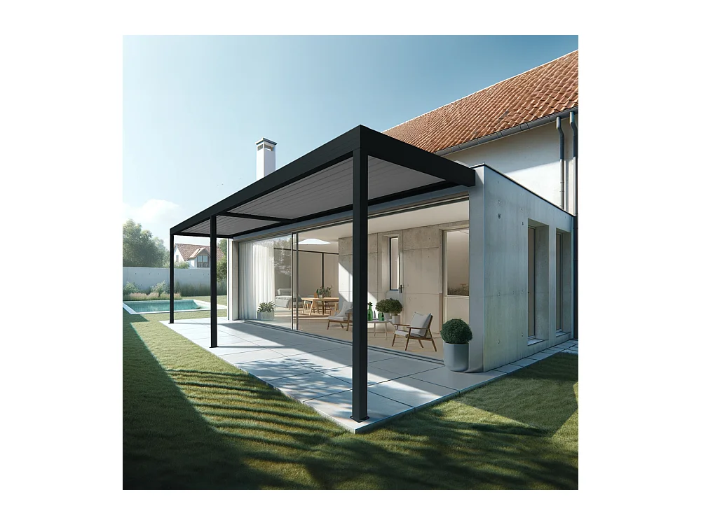Pergola bioclimatique HELY 6,00x3,062m Vérin à télécommande (Gris anthracite / Blanc)