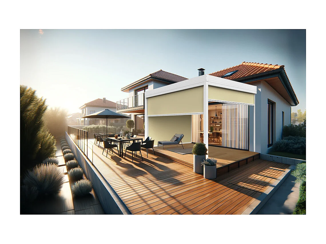 Coffre à coulisses pour pergola HELY 4,00x2,50m (Ecru - Blanc)