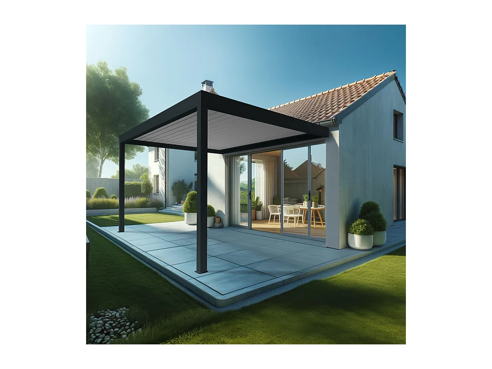 Pergola Bioclimatique AVANOA 4,00x3,038 M Vérin à Télécommande (Gris anthracite / Blanc)