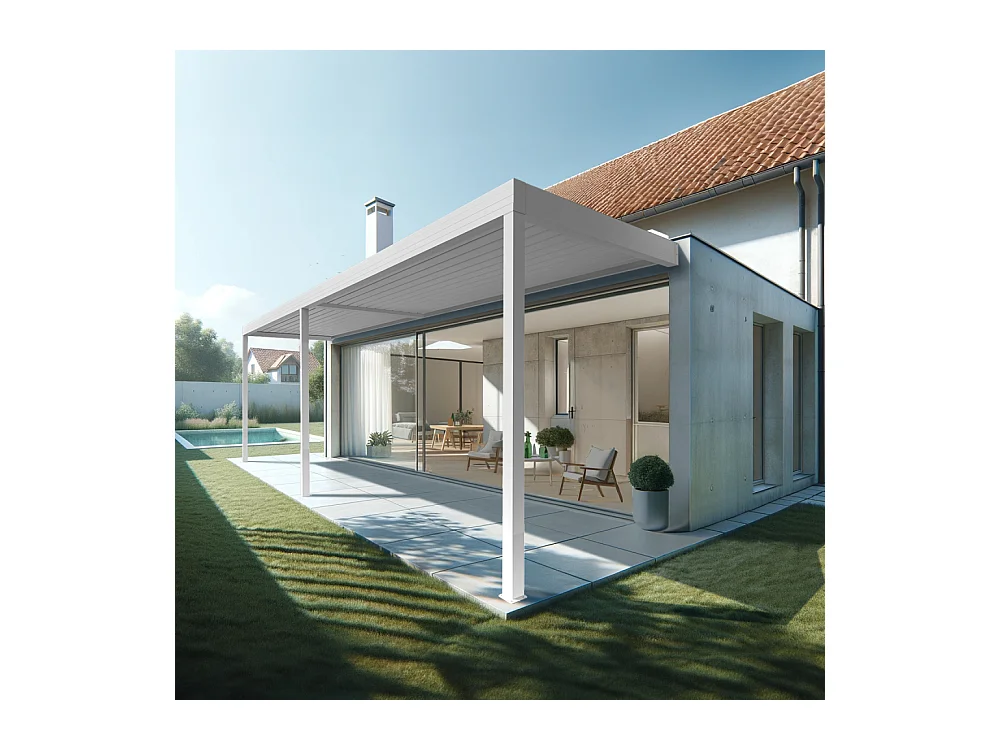 Pergola bioclimatique HELY 6,00x3,062m Vérin à télécommande (Blanc)
