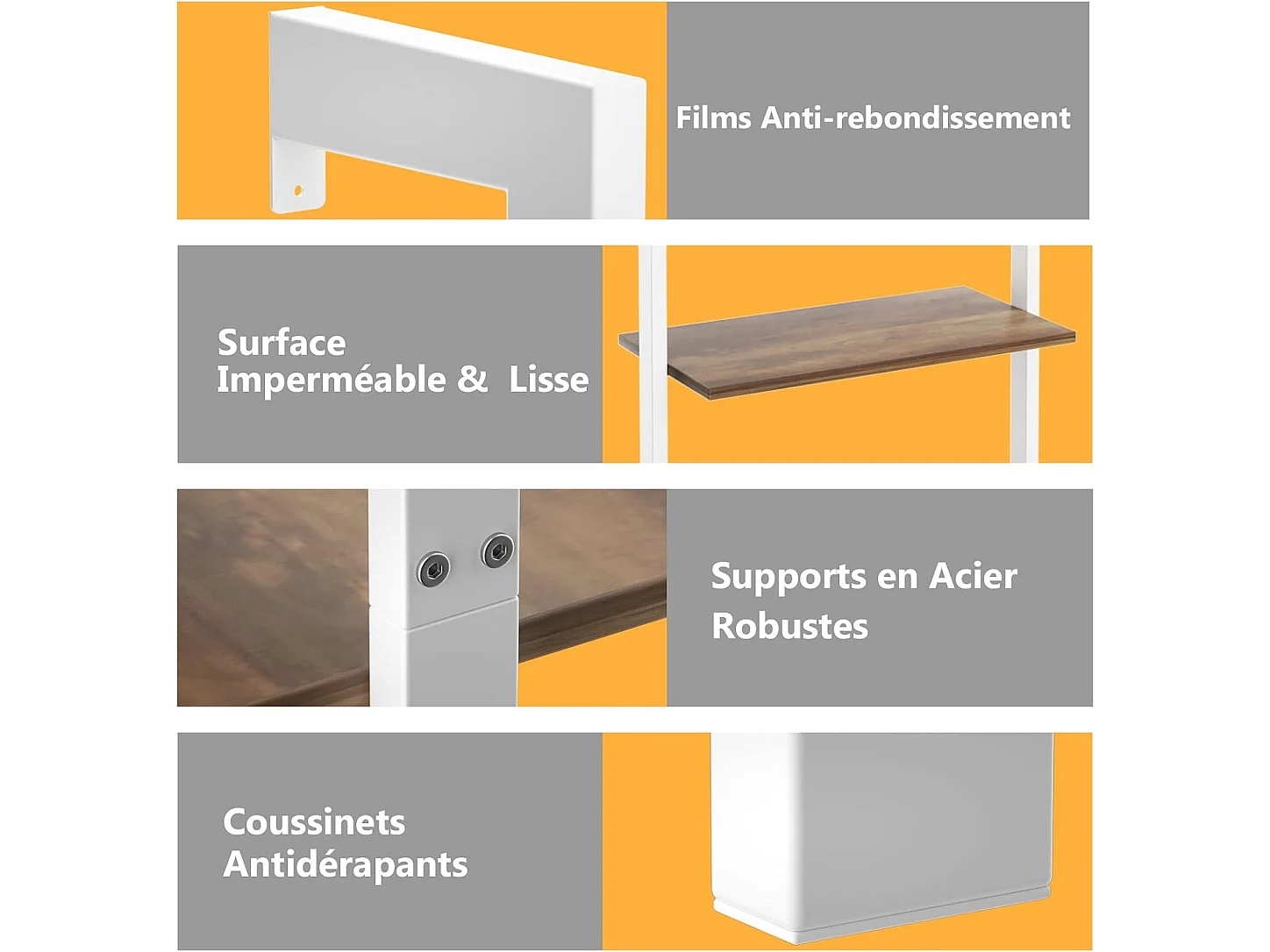 Étagère Échelle Bibliothèque 5 Niveaux avec Cadre Métallique, Étagère de Rangement Montage Incliné Style Industriel (Blanc+Marron)