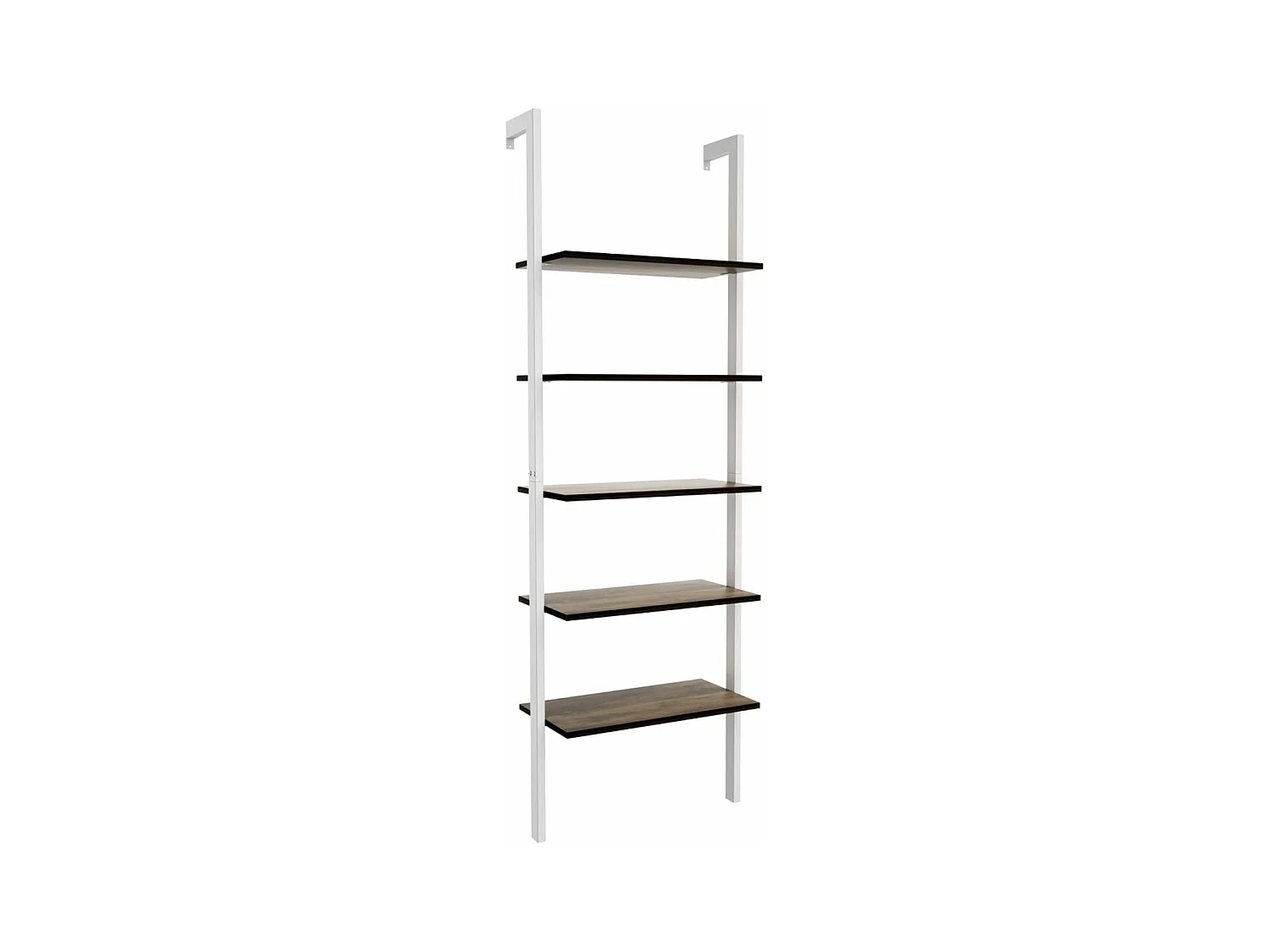 Étagère Échelle Bibliothèque 5 Niveaux avec Cadre Métallique, Étagère de Rangement Montage Incliné Style Industriel (Blanc+Marron)