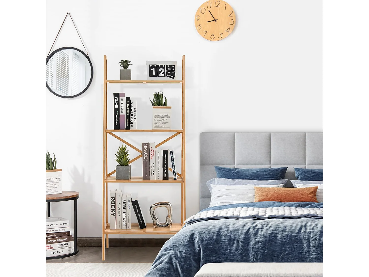 Bibliothèque en bambou à 4 niveaux, étagère échelle pour multifonctionnel, naturel