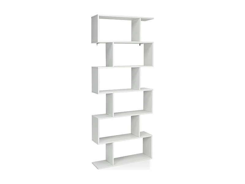 Bibliothèque en Forme de S, Étagère à 6 Niveaux, Meuble de Rangement avec Anti-basculement, 80 x 23 x 191 cm, pour Salon, Chambre, Bureau, Blanc