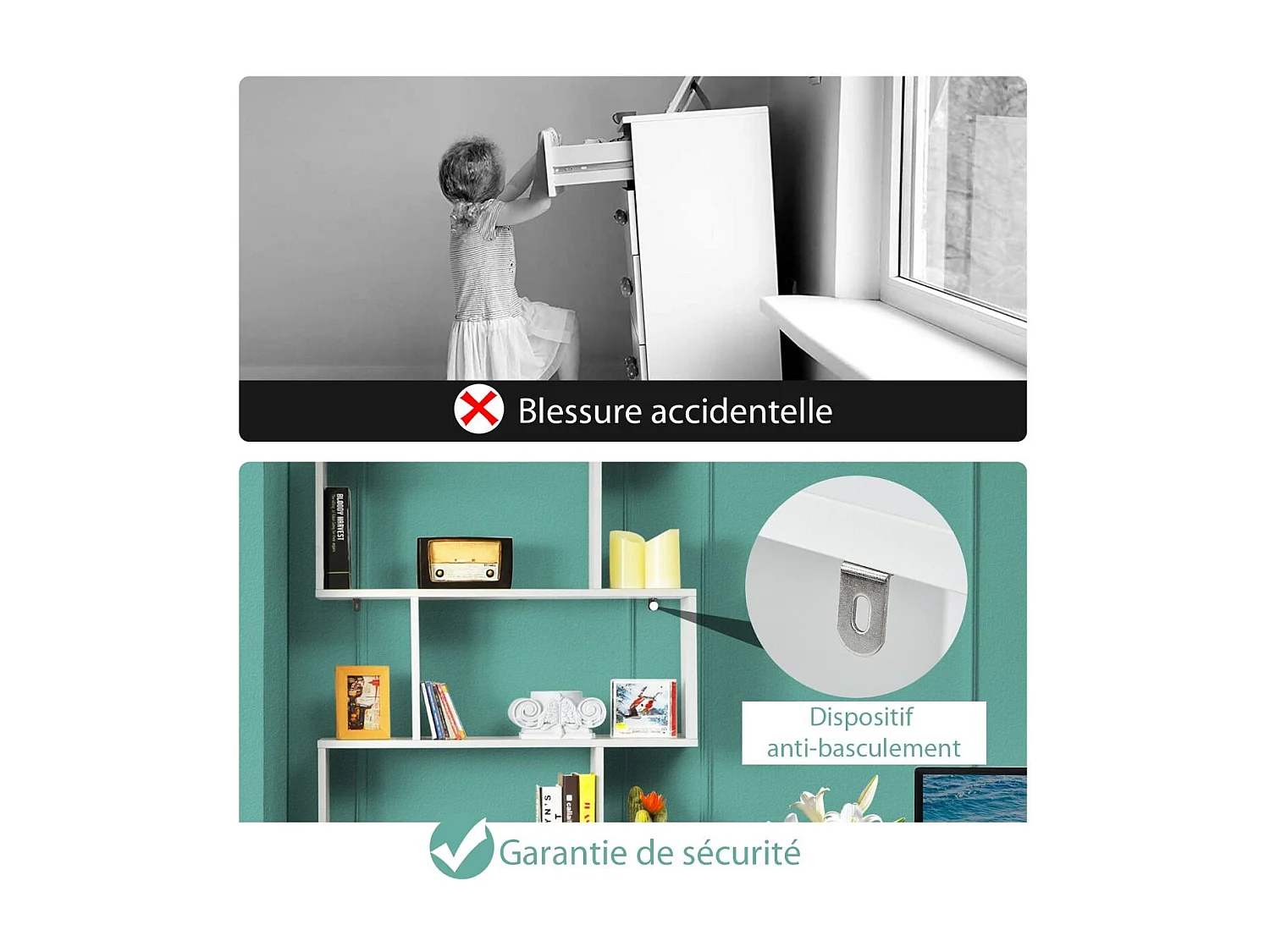 Bibliothèque en Forme de S, Étagère à 6 Niveaux, Meuble de Rangement avec Anti-basculement, 80 x 23 x 191 cm, pour Salon, Chambre, Bureau, Blanc